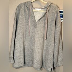 Jane + Delancy Heather Gray V-Neck Hoodie Sweatshirt